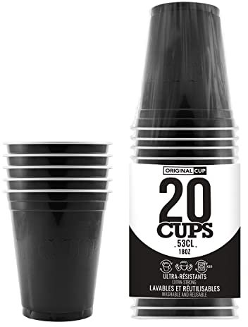20er Pack Offiziellen Original Black Cups | Schwarze 53cl Becher | Beer Pong | Premium Qualität | Becher aus wiederverwendbaren Plastik | Spülmaschinenfest | OriginalCup®