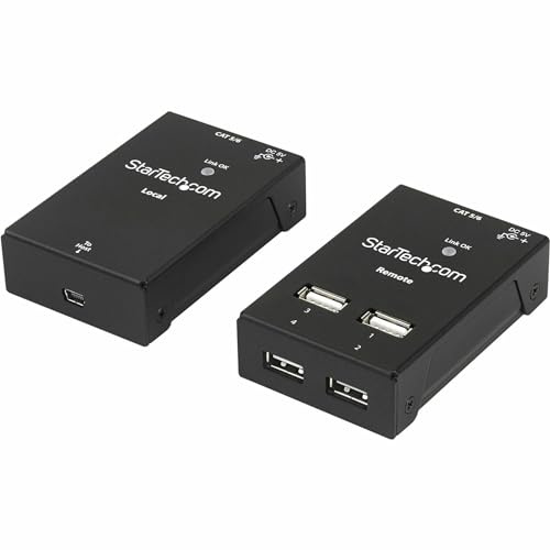 StarTech.com 4 Port USB 2.0 über Cat5 oder Cat6 Extender bis zu 40m Cat 5 oder 50m Cat 6 Kosteneffektive Kompakte USB Verlängerung schwarz 130 or 165 ft