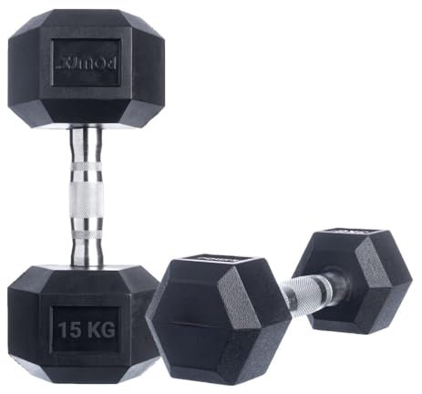 POWRX Pro Hexagon Hantel 2er Set 4-60kg - Gummierte Kurzhanteln Dumbbells mit verchromten Griff - Dumbbell - Hex Kurzhantelset rutschsicher inkl. Workout