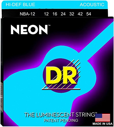 DR Strings NBA12 12-54 Medium Set Handmade Neon Hi-Def Blue Coated Acoustic Strings