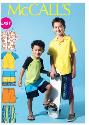 McCall's Patterns M6548 Size CHJ 7-8-10-12-14 Children's/ Boys' Shirt, Top and Shorts, Pack of 1, White