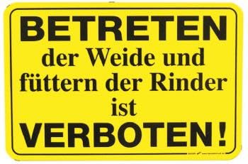 Schild - Füttern der Rinder verboten - Gr. ca. 30 x 20 cm - 308598