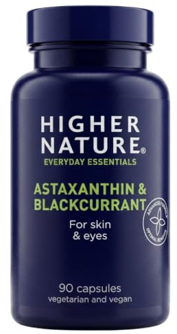Higher Nature Astaxanthin & Blackcurrant - 90 Capsules | Helps Skin Ageing & Wrinkles, Concentrated Blackcurrant Fruit Extract, Vegetarian & Vegan