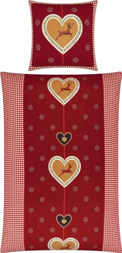 Kaeppel Bettwäsche Feinbiber rot Größe 1x 155x220 cm + 1x 80x80 cm