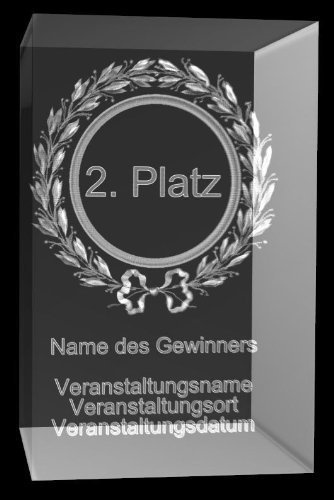 VIP-LASER 3D Glaskristall Lorbeerkranz Glas Pokal 2. Platz mit Deinem Wunschtext - für Immer in Glas graviert! Der persönliche Pokal/Trophäe für jeden Veranstalter oder zum Angeben!
