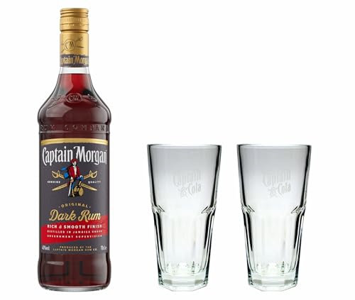 Captain Morgan Dark Rum 40% 0,7l Set + 2 Longdrinkgläser