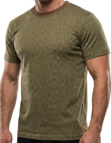 NVA T-Shirt im „Ein Strich kein Strich“ Muster – 100% Baumwolle & atmungsaktiv – robust – klassisches Tarn-Design in Olive-Beige – Unisex