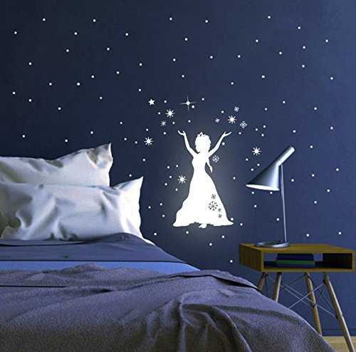 Wandtattoo Wandaufkleber Leuchtsticker Schneeprinzessin Prinzessin fluoreszierend M1649 - ausgewählte Größe: *M - 14cm breit x 21cm hoch*