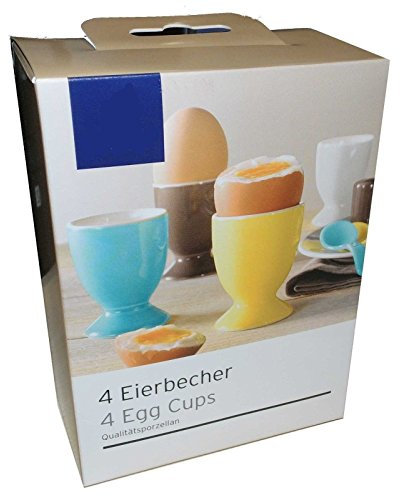 4 Eierbecher Porzellan Türkis, gelb, taupe, weiss