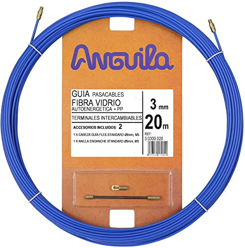 Anguila | Guía Pasacables | Fibra de Vidrio Reforzada + Propileno | Terminales Intercambiables | Color Azul | Diámetro 3mm | 20 metros