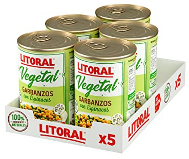 LITORAL Vegetal Garbanzos con Espinacas - Plato Preparado Sin Gluten - Pack de 5x425g - Total: 2.12kg