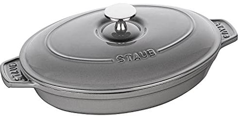 STAUB Ofenform/Servierplatte/Auflaufform mit Deckel, oval, 23 cm, 1 l, aus Gusseisen, Für alle Herdarten inkl. Induktion & Backofen, Graphitgrau