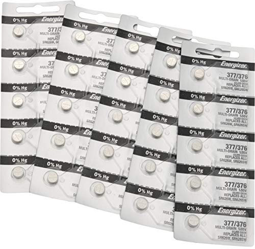 25 Energizer 377-376 1.5v 377/376 Watch/Calculator 0%Hg Mercury Free (5x5)...
