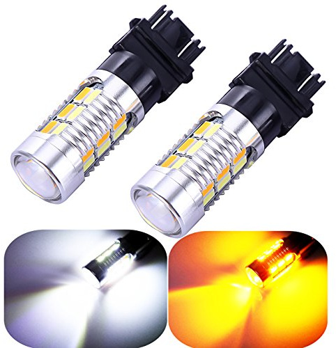 3157 3057 3357 4157 Turn Signal White Yellow Amber Switchback Led Light Bulbs 22 SMD with Projector, for Standard Socket, Not CK, Pair of 2