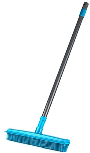 Beldray Pet Plus+ Rubber Broom with Squeegee – Sweeping Brush with Rubber Bristles, 2-in-1 Push Broom for Pet Hair, Telescopic Long Handle, Remove Dog and Cat Hair, Indoor/Outdoor Broom