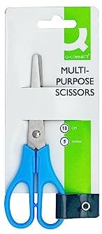 Q-Connect Ergonomic All Purpose Scissors 130mm Stainless Steel Blades Red or Blue Handle