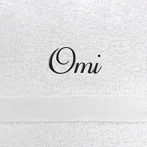 digital print Saunahandtuch mit Namen Omi Bestickt, 100x180 cm, weiß, extra Flauschige 550 g/qm Baumwolle (100%), Badetuch mit Namen besticken, Saunatuch mit Bestickung