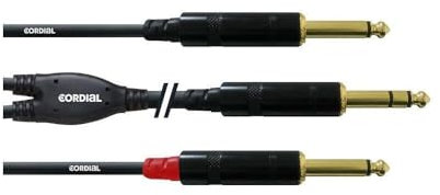 Cordial CFY 0,9 VPP - Cavo adattatore Y con jack stereo dorato da 6,3 mm e 2 jack mono dorati da 6,3 mm, lunghezza 0,9 m, Nero