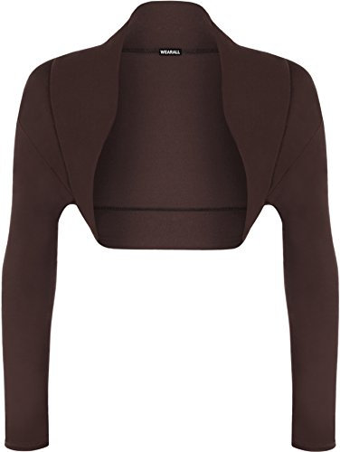 WearAll Ladies Long Sleeve Shrug Womens Bolero Cardigan Top - Dark Brown - 12/14