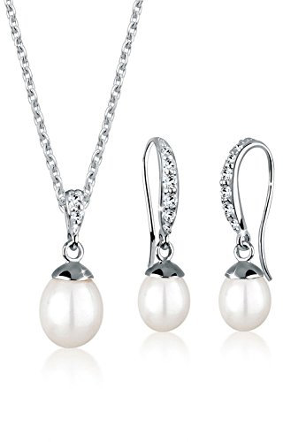 Elli Schmuckset Damen Süßwasserzuchtperle und Kristalle in 925 Sterling Silber