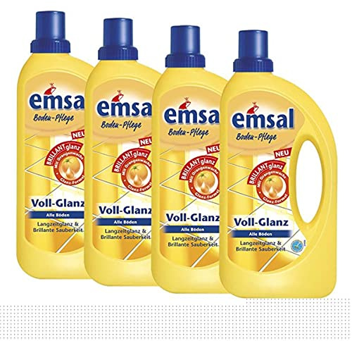 4x emsal Boden-Pflege Voll-Glanz 1 Liter, Langzeitglanz & Brillante Sauberkeit mit Orangenwachs