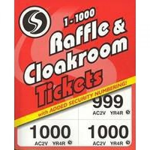 Cloakroom or Raffle Tickets Numbered 1-1000 Assorted Colours [Pack 6]