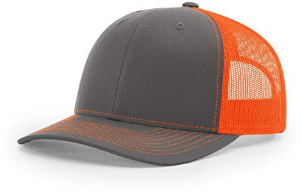 Richardson Unisex 112 Trucker Adjustable Snapback Baseball Cap, Split Charcoal/Neon Orange, One Size Fits Most