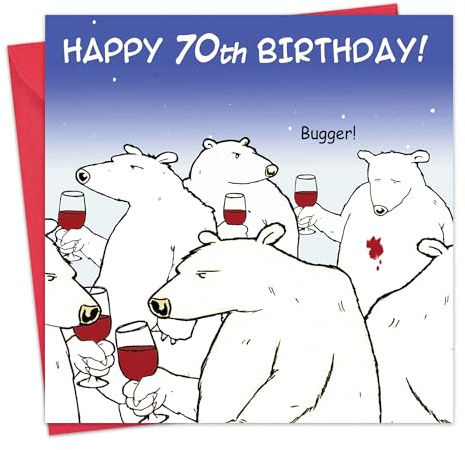 Twizler Funny Birthday Card with Polar Bear and Wine – 70th Birthday Card – Humour Card - Age 70 Birthday Card - Funny Card