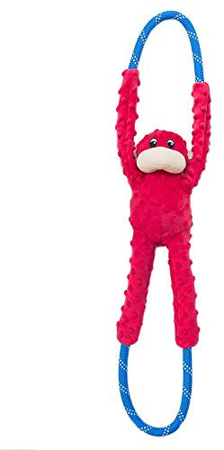 ZippyPaws - Monkey RopeTugz, Squeaky and Plush Rope Tug Dog Toy - Red