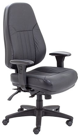 Office Hippo Desk Chair, Ergonomic Heavy Duty Office Chair, Highly Adjustable For Extra Comfort, Tilt Tension Computer Chair For 24 Hour Daily Use, 152Kg User Weight - Black Leather Faced