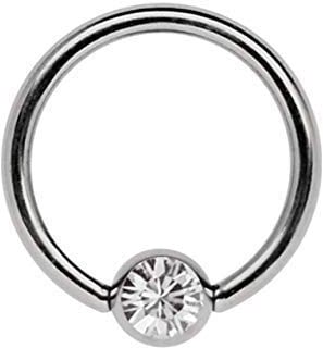 Titan Lippenbändchen Piercing Ring in 1,2 mm mit flachem Stein (Klemmplatte)