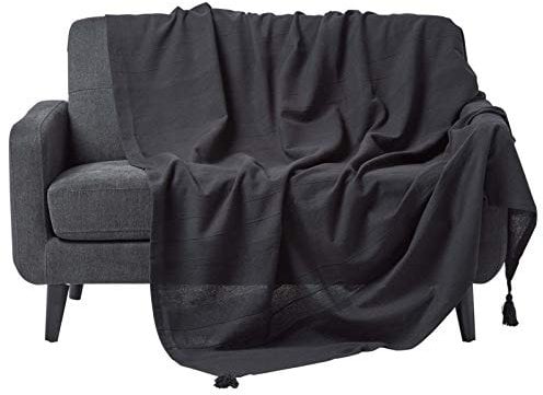 HOMESCAPES Plaid canapé en Coton, Jeté de lit ou de canapé tissé Main - Rajput - Noir - 255x360 cm