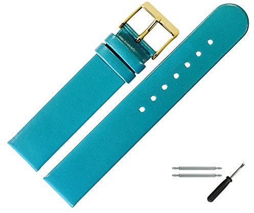 MARBURGER Uhrenarmband 16mm Leder Tuerkis Gold - Montage Set 7611659000220