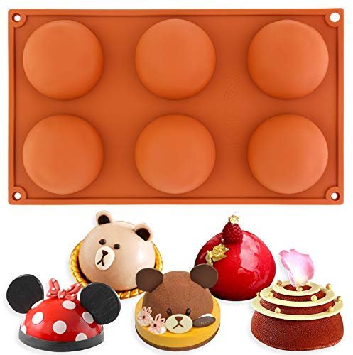 6 Semi Esfera Half Round Bakeware del silicón Molde cúpula Chocolate Bombe Pan 295x175x33mm Cada Domo Diámetro 70 mm x Altura 33 mm