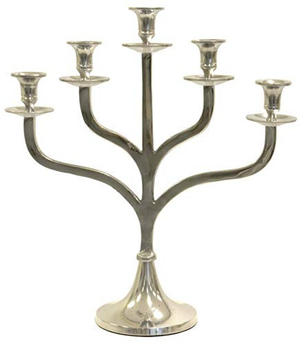 Acheron Kerzenständer Edel 5-Armig Aluminium Poliert Silber Ca. 42x17x45cm, Kerzenhalter, Kerzenleuchter, Deko
