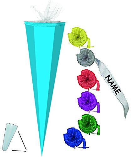 alles-meine.de GmbH Schultüte Rohling - hell Blau - 35 cm incl. individueller Schleife mit Kreppabschluß - Zuckertüte - zum Basteln, Bemalen und Bekleben Bastelschultüte