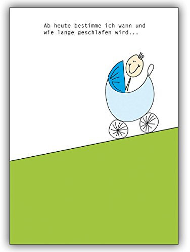 Kartenkaufrausch 1 Lustige Babykarte mit Kinderwagen und Spruch zur Geburt eines kleinen Jungens • niedliche Willkommens Gratulations-kartefür Mutter und Kind, Mitarbeiter, Familie, Freunde