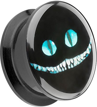Piercingfaktor Ohr Plug Flesh Tunnel Piercing Ohrpiercing Kunststoff Schraub Schraubverschluß mit Picture Motiv Cheshire Cat Grinsekatze 12mm