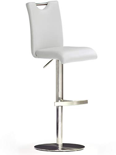 Robas Lund Barhocker Weiß mit Lehne Barstuhl drehbar 360 Grad, Hocker höhenverstellbar, PU BAR.DO, 50 x 42 x 116 cm