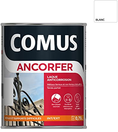 ANCORFER SATIN 0.75L Blanc sécurité - Peinture-laque antirouille pour métaux et autres supports - COMUS
