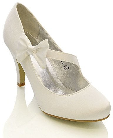 Womens Bridal Stiletto Heels Ladies Satin Slip On Strappy High Heel Closed Toe Wedding Bridesmaid Court Pumps Shoes (Ivory Satin, Numeric_7)