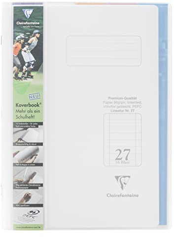 Clairefontaine 973227C - Heft Koverbook Deckel aus PP und Klarsichthüllen, DIN A4, 16 Blatt, 90g, Lineatur 27 durchgehend liniert mit 2 Ränder, farbig sortiert, 1 Stück