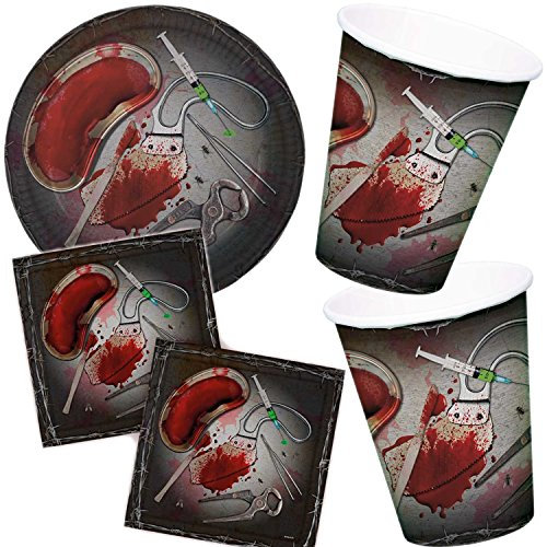 Folat/Carpeta 37-teiliges Partyset * BLUTIGE Operation * mit Teller + Becher + Servietten + Deko // Set Partygeschirr Deko Party Halloween Grusel Horror Motto