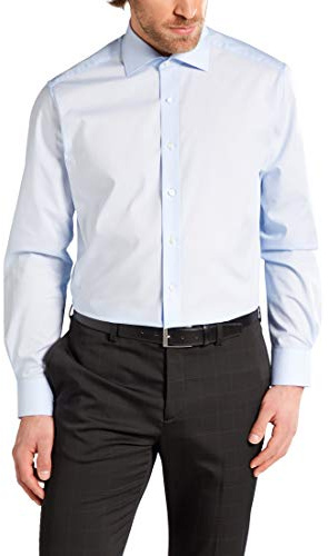 ETERNA Herrenhemd Langarm Baumwoll Business Freizeit MODERN FIT Popeline unifarben- Gr. 45, Hellblau