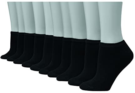 Hanes Womens Value Pack, No Show Soft Moisture-wicking Socks, Available In 10 And 14-packs, Black - 10 Pack, 5-9 US
