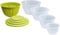 Westmark Juego de recipientes, 4 recipientes incl. tapas y colador, 9 piezas,Capacidad: 0,6/1,3/2,5/4,4 litros, De plástico, Sin BPA, Olympia, Color: transparente/verde, 2420226A