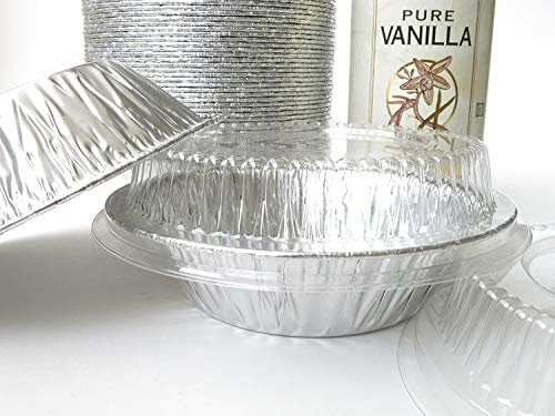 Poêle à tarte jetable en aluminium de 5 cm avec couvercle dôme transparent #501P 6 Oz Argenté.