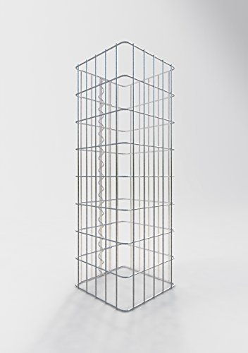 Colonne de gabion carrée en pierre de gabion - Dimensions des mailles : 5 x 10 cm - Hauteur : 80 cm - Fermeture en spirale galvanisée