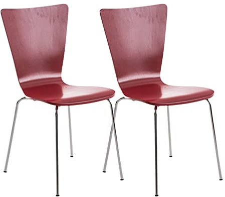 CLP 2x robuster und pflegeleichter Stapelstuhl AARON mit Holzsitz & ergonomisch geformter Sitzfläche, FARBWAHL rot