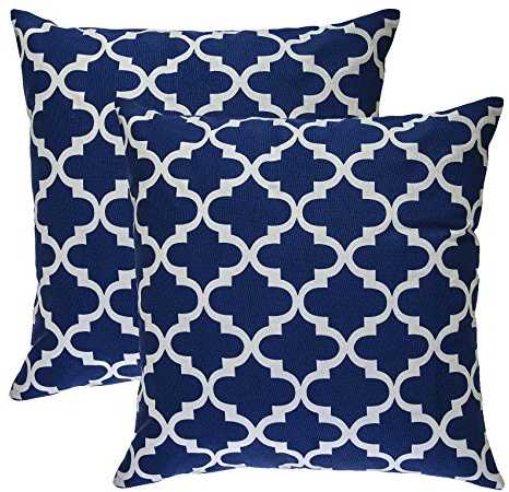 TreeWool Trellis Accent Set of 2 Cotton Canvas Cushion Covers (50 x 50 cm, Navy Blue)